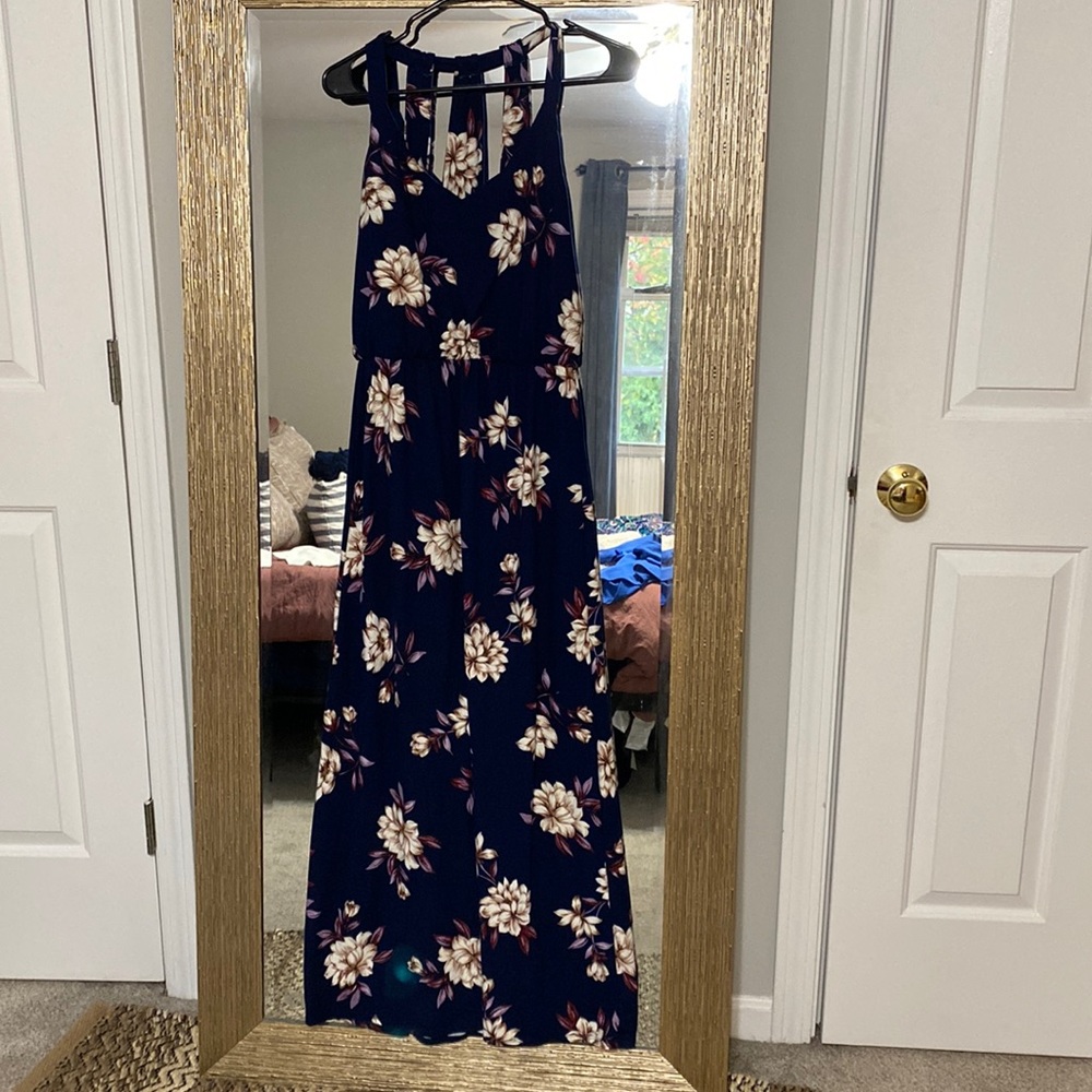 Navy, floral, maxi dress